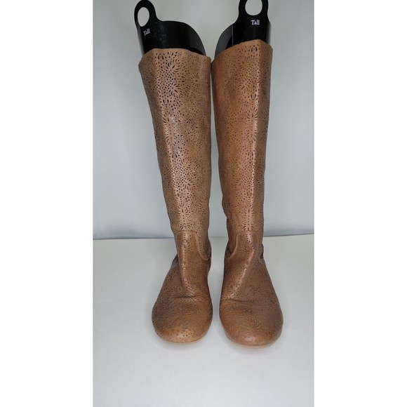 Sundance Stardust Tall Tan Brown Leather Boots Laser cut EU 41, US 9.5 - Picture 2 of 10